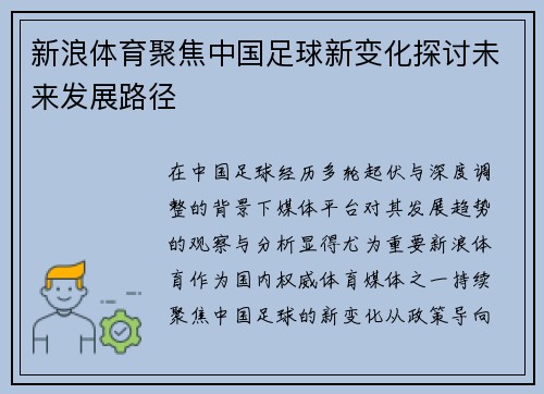 新浪体育聚焦中国足球新变化探讨未来发展路径